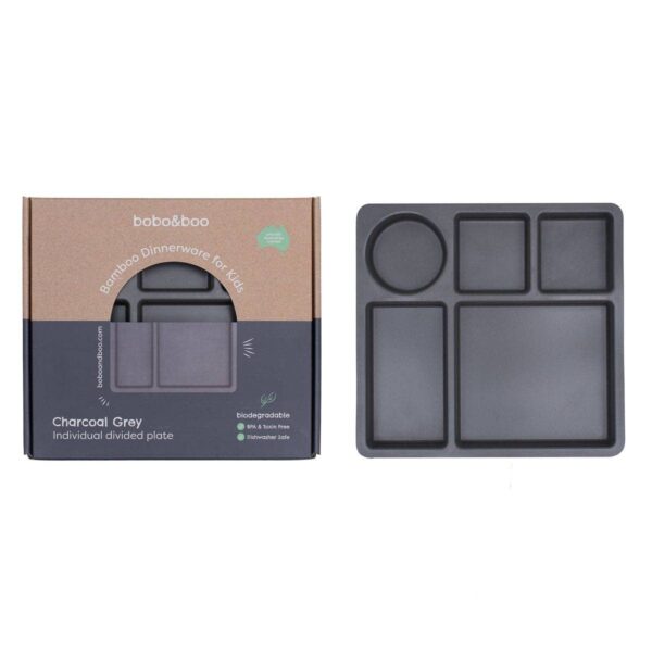 Bamboo Bento Divided Plate – Charcoal Grey | Bobo&Boo