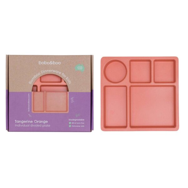 Bamboo Bento Divided Plate – Tangerine Orange | Bobo&Boo