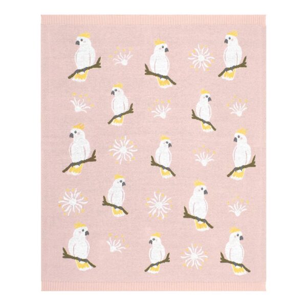 Australiana Baby Blanket – Cockatoo/Blush | Living Textiles