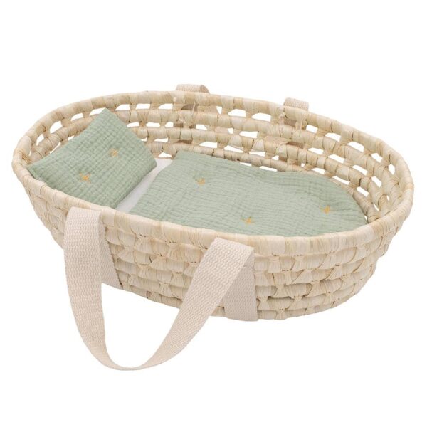 Rattan Doll Moses Basket Set – Sage | Living Textiles