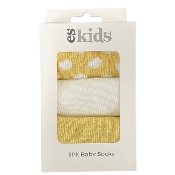 Baby Socks Boxed – 3Pk Mustard Spot | ES Kids