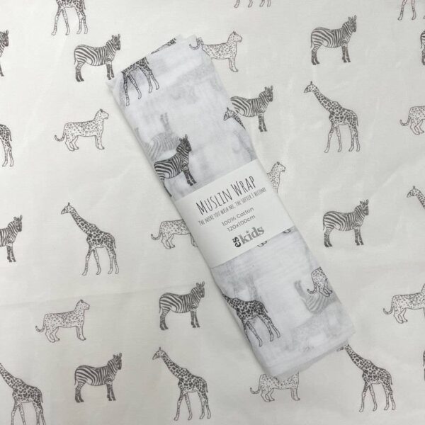 Muslin Wrap – Safari Grey Print | ES Kids