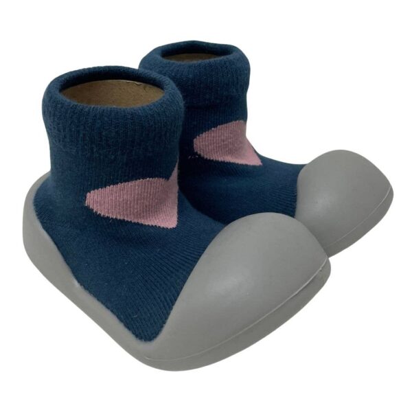 Rubber Soled Socks – Navy/Pink Heart | ES Kids